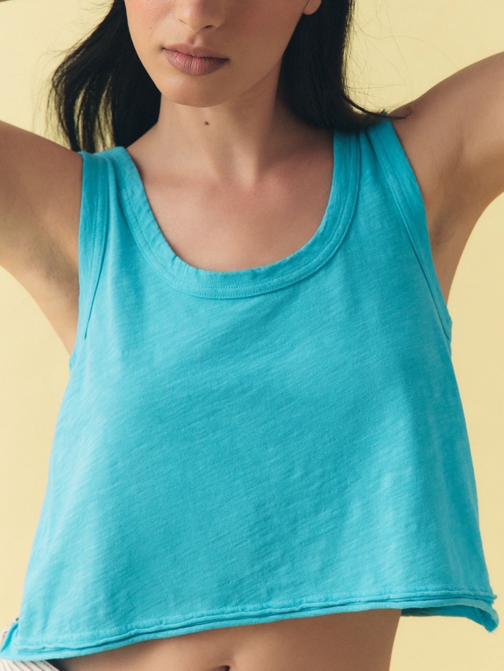 Kacey Cotton-Slub Scoop-Neck Crop Tank by Pilcro- Tropical Water